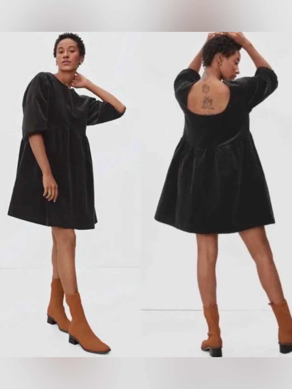Everlane The Corduroy Mini Dress Scoop Back Pockets Babydoll Puff Sleeve Large